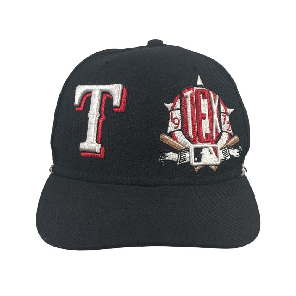 New Era 59FIFTY Texas Rangers Fitted Hat Black 1972 Anniversary MLB Cap 7 1/4